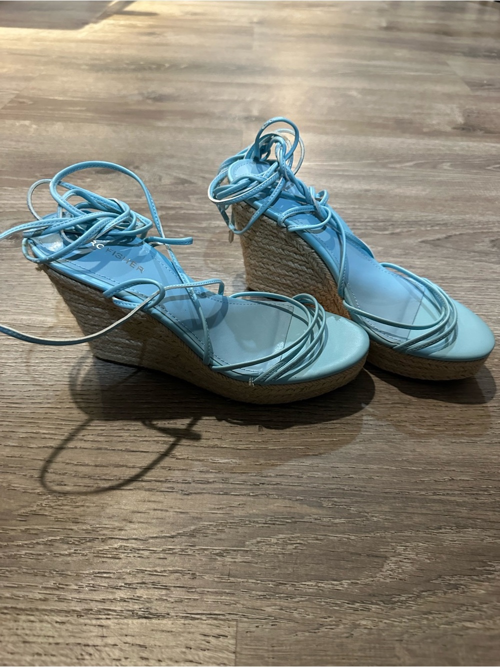 Marc Fisher Blue Strappy Espadrille Wedge Sandals Size 8.5 Lace Up